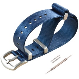 MZBUTIQ Blue Watch Strap 20mm Seat Belt Nylon Watch Bands One-Piece 4 Ring Military Watch Bracelet