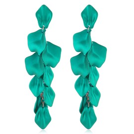 MALOYANVE Acrylic Rose Petal Dangle Studs Earrings for Women Long Exaggerated Flower Gold Plated Dangling Drop Statement Floral Tassel Earrings (Green)