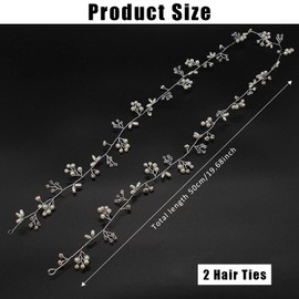 2 Pieces Bridal Hair Accessories Wedding Hair Vine, Rhinestone Hair Vine Headpiece, Bridal Beads Headband, Wedding Hair Vine Crystal, Hair Accessories for Women and Girls (Silver)