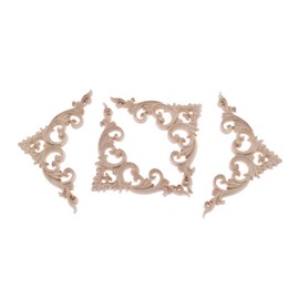 4Pcs 10cm Wood Hand-Carved Unpainted Sharp Corner Onlay Applique Unique Style Furniture Frame Decor