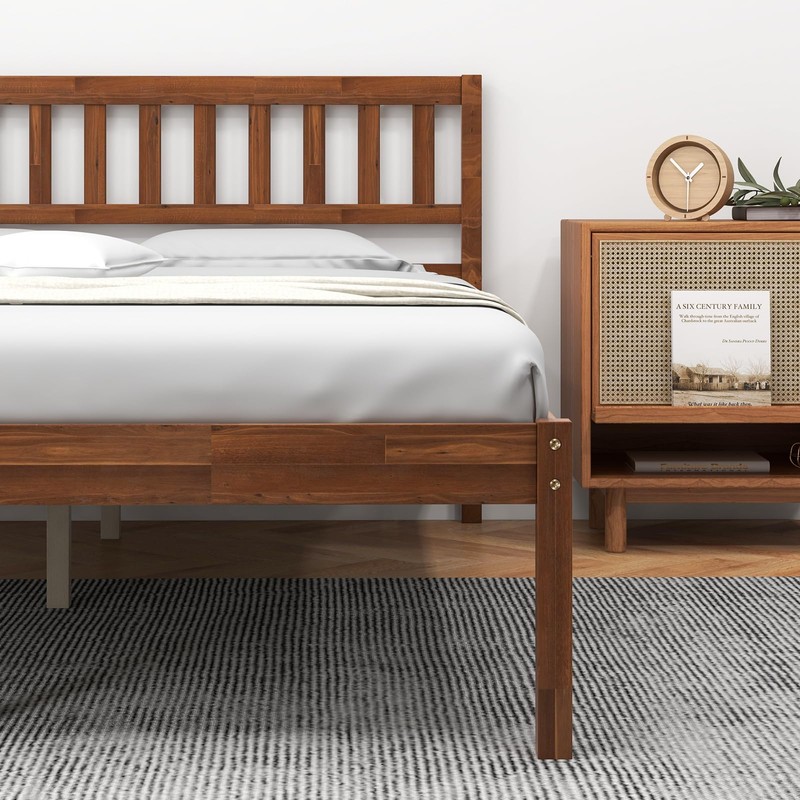 Giantex Wood Full Size Bed Frame with Headboard, Mid Century