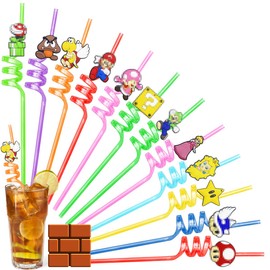 Plastic Straws, Pack of 12 Children's Straws, Reusable, Cocktail Straws, Curly Straws, Drinking Bow Straws, for Birthday Decoration, Party, Party Bag Decoration