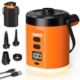YUWEIC Portable Air Pump for Inflatables with 5000mAh Battery & Camping Light, 280L/min Ultra-Fast Electric Air Pump, Inflate Deflate for Air Mattress Pool Floats Swimming Rings Yoga Balls