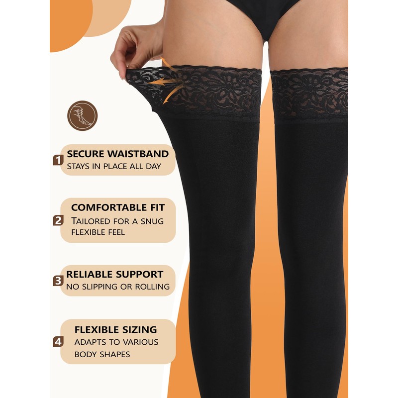 DORALLURE Fleece Lined Thigh High Stockings for Women Opaque Lace