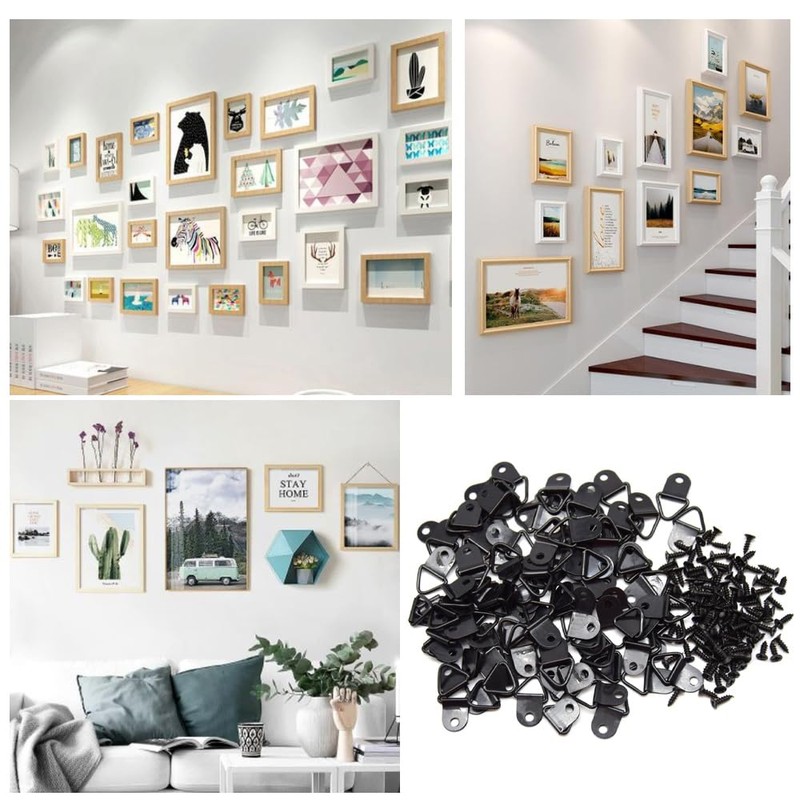 Hocansen 100 PCS Triangle Ring Picture Hangers D-Ring Triangle Picture