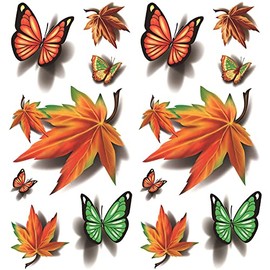 Oottati 2 Sheets Waterproof Arm Hand Temporary Tattoo Stickers 3D Maple Leaf Orange Green Butterfly Look Real and Last Long