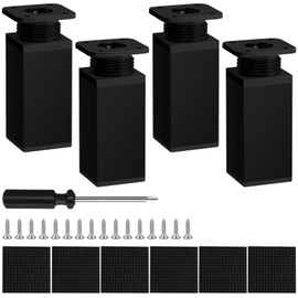 AUAUY Adjustable Furniture Legs, Set of 4 Furniture Feet, Height Adjustable, Square with 6 Non-Slip Mats, 16 Screwdrivers, Height: 200 mm, Adjustable Feet, 0-20 mm, Furniture Feet for Cabinets, Chest