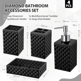 RYTOXILO Juego de accesorios de baño negro, 4 paquetes de accesorios de baño negro mate completos, juego de dispensador de jabón acrílico y soporte