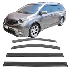 Window Visor Compatible with 2011-2020 Toyota Sienna, Slim Style Acrylic Smoke Tinted Sun Rain Wind Guards Shield Vent Cover Shade by IKON MOTORSPORTS, 2012 2013 2014 2015 2016 2017 2018 2019