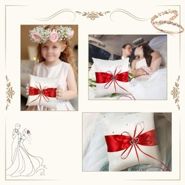 Wedding Ring Pillow, Ring Pillow Cushion Bridal Wedding Pocket Ring Pillow Cushion Bearer with Double Hearts Decoration Romantic for Beach Wedding Party Ceremony (20cm×20cm)