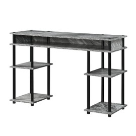 Maykoosh Victorian Virtue No Tools Desk Home Office Desk with Shelves, Corner Shelf Vanity Desk Computer Desk Nail Table for Nail Tech - 47.25" L x 15.75" W x 30" H, Gray Marble/Black