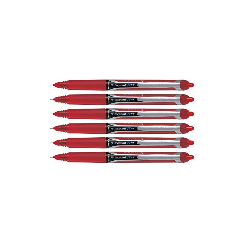 Pilot pack of 6 ink rollerball pen-Hi-Tecpoint V7 RT, red