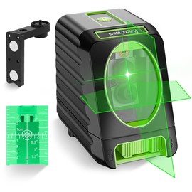 Huepar 2-Line Green Laser for Drawing Chalk Lines, Cross-line Laser with Automatic Leveling Function, High Luminance, Mini-Sized, Line Angles of 130° & 150°