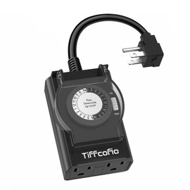 Outdoor Timer Outlet Waterproof, 24 Hour Mechanical Light Timer Outdoor, 2 Grounded Outlets for Home and Garden, 15A 1/2HP, Heavy Duty, ETL Listed (1 Pack)