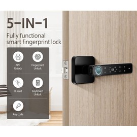 Pulido Fingerprint Door Knob, Full Function 5-in-1 Smart Door Knob, Fingerprint Door Lock for Bedroom, Office, Hotel, Pantry, Biometric Door Knob, Thumbprint Door Knob with 5 IC Card