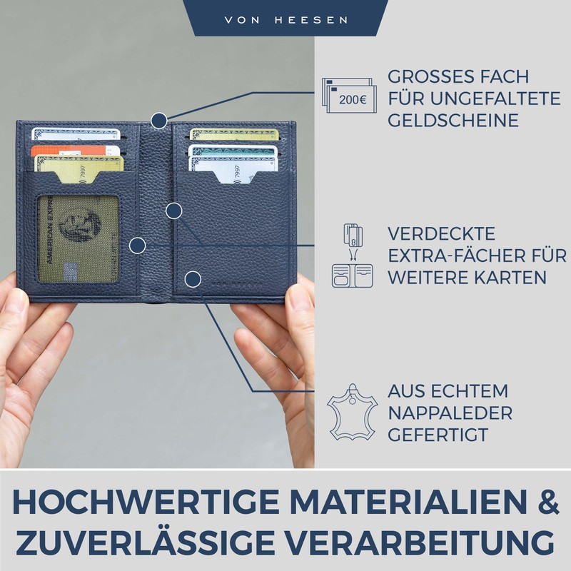 VON HEESEN® Wallets Men & Women, darkblue, With coin compartment
