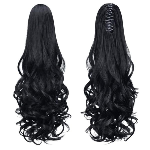 Tiklans- Extensión de cola de caballo negra, 22" con clip
