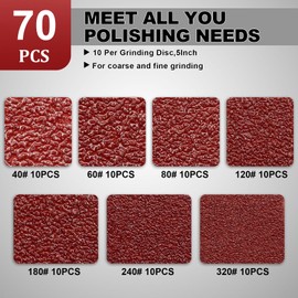 Huopueit - Juego de discos de lija de 5 pulgadas y 8 agujeros de gancho y bucle de papel de lija, incluyendo grano 40/60/80/120/180/240/320 (10 de cada uno), utilizado para lijadoras de órbita