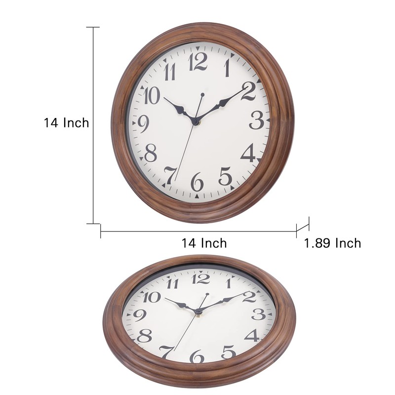 14 Inch Wood Wall Clock Retro Wooden Wall Clocks Battery