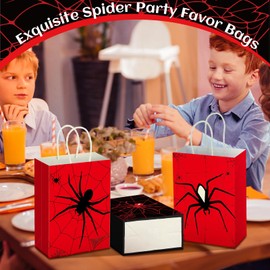 Epakh 36 Pcs Spider Party Favors Bags with Handles Birthday Decorations Double Sided Web Printed Goodie Candy Bags for Spider Party Favors