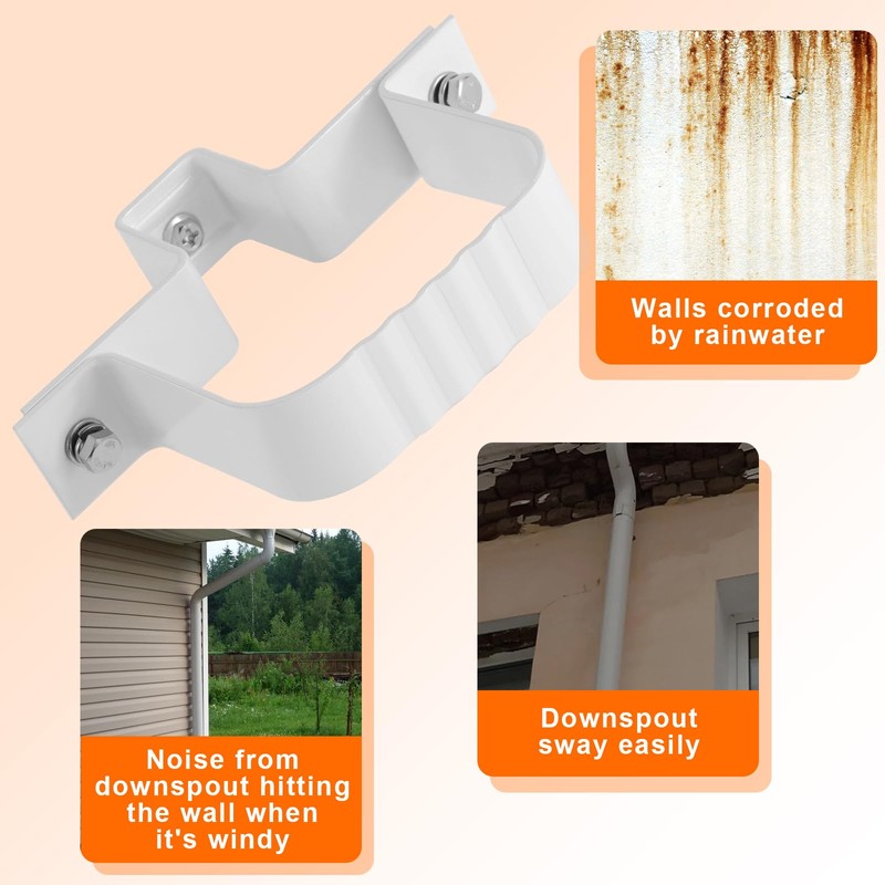 6-Pack Downspout Straps 2x3 & Wall Brackets, White Downspout Fasteners