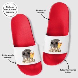 Prozente Momente Delicious Bierchen - Funny Bath Slippers for Men & Women with Hamster - Comfortable Slippers & Slippers for Beach, Pool and Your Malle Outfit, red, 9 EU