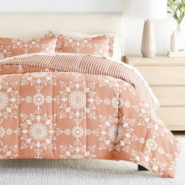 LINENS & HUTCH Bedding Bundle, Patterned Microfiber Comforter Set and Solid Sheet Set - TwinXL Daisy Medallion Clay