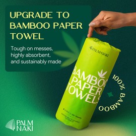 Palm Naki Premium Bamboo Paper Towels - 2-Ply, 150 Sheets/Roll - Pack of 12 Rolls - Ultra-Absorbent, Durable & Sustainable for Home & Business