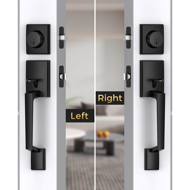 Mensarix Front Door Handle and Deadbolt Set, Matte Black Front