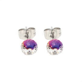Piena Surgical Stainless Steel Cut Glass Round Small Mini Simple Earrings for Women, Crystal