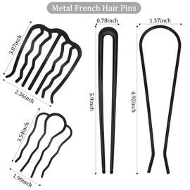 French Hair Pin, 8 PCS Black Hair Pins for Women Metal Hair Side Combs, French Pins Hair, U Shaped Hair Pins for Buns Updos, French Pins Hair Stick Pin Hair Combs for Styling Hairpin Hair Accessories