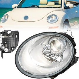 TUSDAR Chrome Headlights Assembly for VW Volkswagen 2006-2010 Beetle 2-Door Convertible Hatchback without Halogen High/Low Beam Projector Headlamps Driver Side Headlights VW2519109 VW2518109