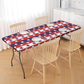 Irisbell Picnic Table Cover with Elastic Edge,Fitted Waterproof 6FT Tablecloth Camping Essentials Patio Garden Windproof Wipeable Table Cloths for Indoor Outdoor (Striped Stars, 30'' x 72'')