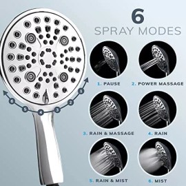Veken 6 Functions Large Oversized Handheld Shower Head Set 6" High Pressure 60 Inch