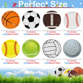 PTECDROTS 40Pcs Sports Birthday Party Plates Decorations 9" Paper Plates Disposable Dinner Birthday Plates Sports Theme Event Game Day Decorations for Kids Men Birthday Party Supplies