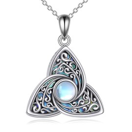 Moonstone Necklace Sterling Silver Celtic Chain Abalone Shell Pendant for Women Girls, Sterling Silver, Moonstone