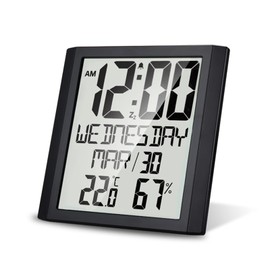Digital Wall Clock, Wall Clock with Temperature&Humidity 8.6'' Large Display Time/Date/Week Alarm Clock&Snooze ℃/℉ Selectable Indoor Thermo-Hygrometer Accurate Weather Monitor Black