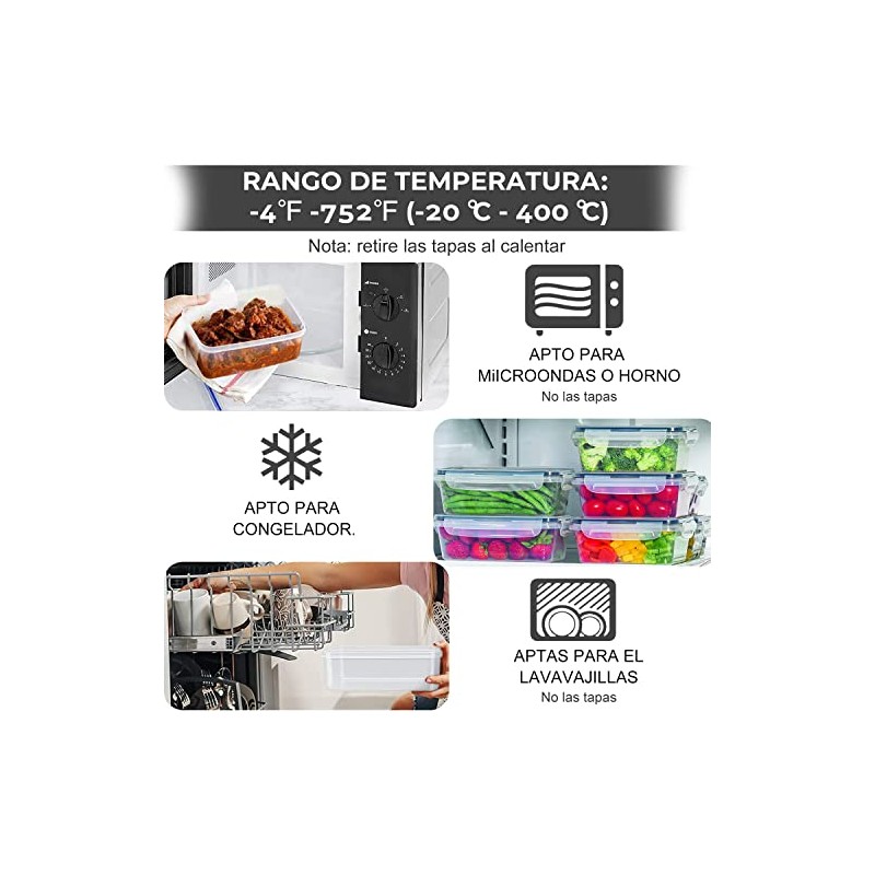 Juego de recipientes herméticos de plástico para almacenamiento de alimento