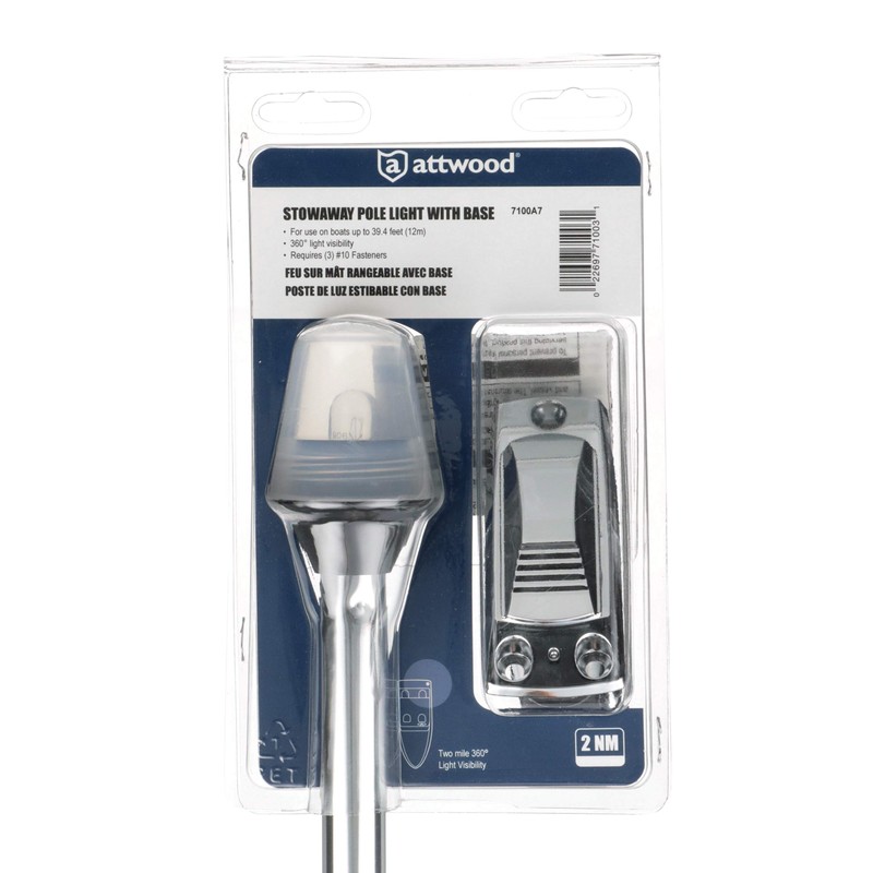 Attwood 7100A7 Stowaway Light with Plug-in Base, 24-Inch-Long Pole, 2-Mile
