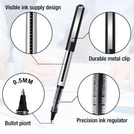 APOGO Rollerball Pens Black Ink, 16 Pack Pens Multipack 0.5mm Black Gel Pens, Quick-Drying Ink Pens, Writing Pens for Note Taking, Sketch, Bullet Journal, Black Pens for School & Office Supplies