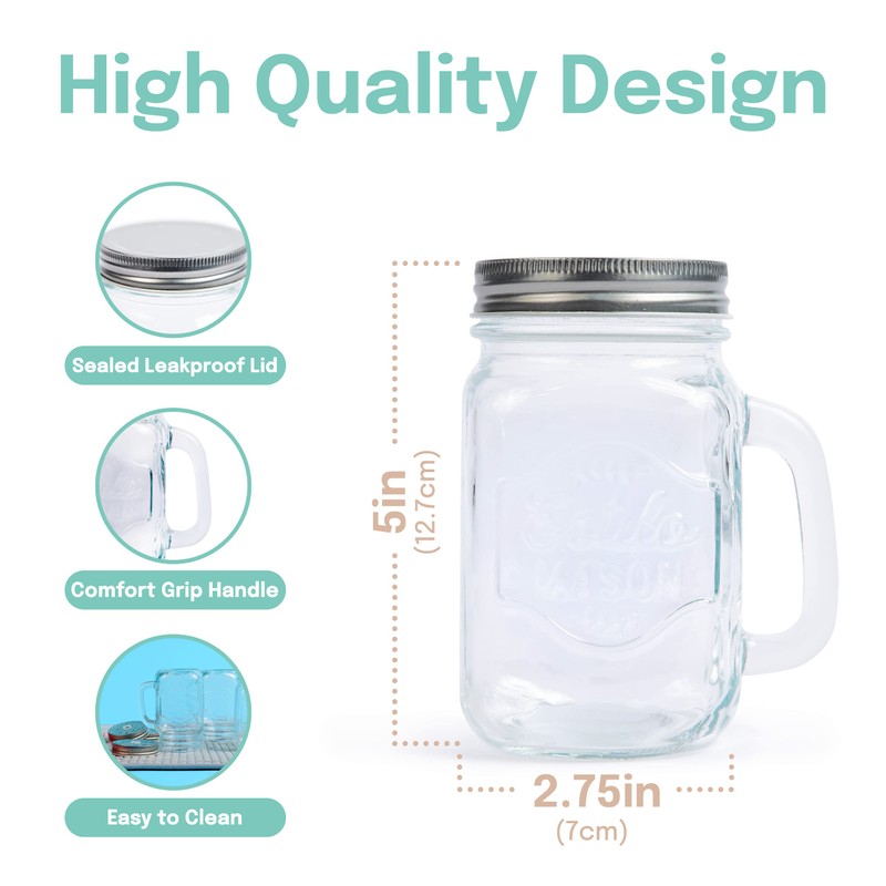Estilo Mason Jar, 16 oz, Set of 6, Glass Drinking
