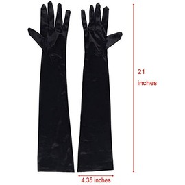 Ancokig Women's Long Gloves Satin Classic Opera Party Wedding Bridal Gloves 1920s Style Gloves Elastic Adult Size up to Wrist Length, 52 cm - black