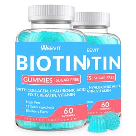 Sugar-Free Biotin Gummies, Biotin and Collagen Gummies with Keratin, Hyaluronic Acid for Women & Men | Hair Growth, Glowing Skin & Strong Nails | Vitamin B7 Supplement, Non-GMO, Chewable
