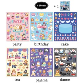 Cute Kawaii Korean Removable Aesthetic Stationery Sticker Pack - 6 Party Theme Sheets(Total 150+) & 1 dalgaru Sticker Sheet for Diaries, journals, scrapbooks, College, School