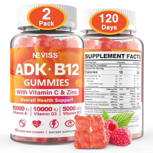 Sugar-Free ADK+Vitamin B12 Gummies - Vitamin D3 K2 10,000IU/ 5000IU,