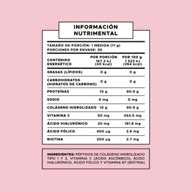 Pure Form - Colágeno Hidrolizado en Polvo de Origen Bovino Tipo 1 y 3 | Adicionado con Vitamina C, Ácido Fólico, Biotina y Ácido Hialurónico | 330 gramos | 30 porciones