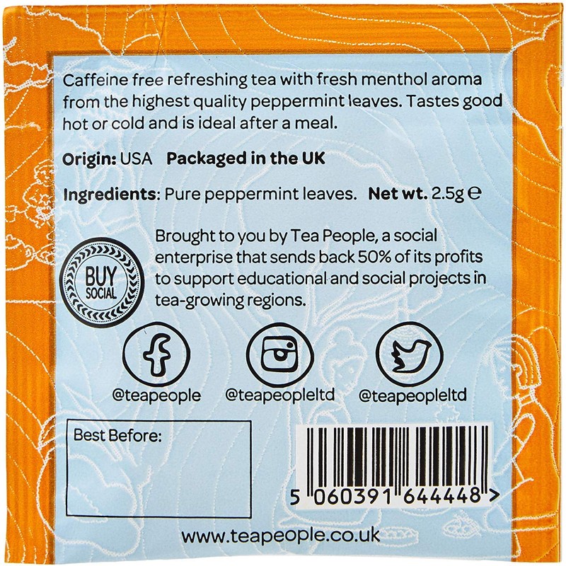 Tea People Peppermint Tea, 20 Individually Wrapped Herbal Tea Pyramids