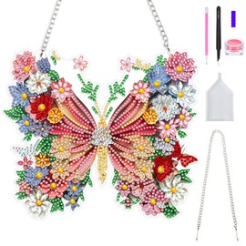 Xerteam Hanging Diamond Art Butterfly Kit, DIY Animal Diamonds Painting Ornament for Adults, 7.8x7.0 inch Butterfly Acrylic Board Gem Painting Art Kit for Window Home Wall Yard Decor