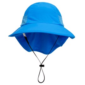 CHUNG Sombrero de protección solar para bebé, de verano, ajustable, UPF 50+, cuello de ala ancha, con solapa, para niños y niñas, de 1 a 7 años, Azul, 2-7 Años