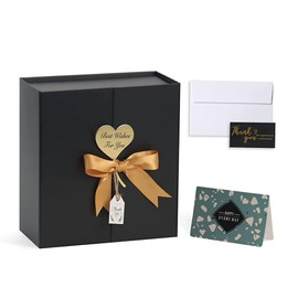 CHARMGIFTBOX Gift Box, Black, 17 x 17 x 7.5 cm, 1 Piece Small Gift Box with Lid and Premium Ribbon for Wrapping Weddings and Birthday Gifts, Cardboard with Double Door Design